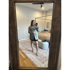 Stafford Gray Tweed Oversized Blazer Size 42 L– 70% Wool Elbow Patch Jacket Quie